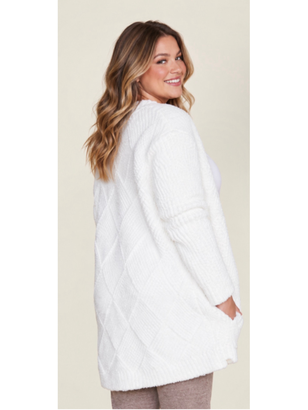 Women's Barefoot Dreams CozyChic Diamond Circle Cardigan Pearl 3X NWT
